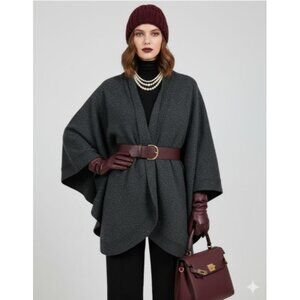 Bloomingdales Italian Wool Blend Poncho In Gray Black With Angora Silk